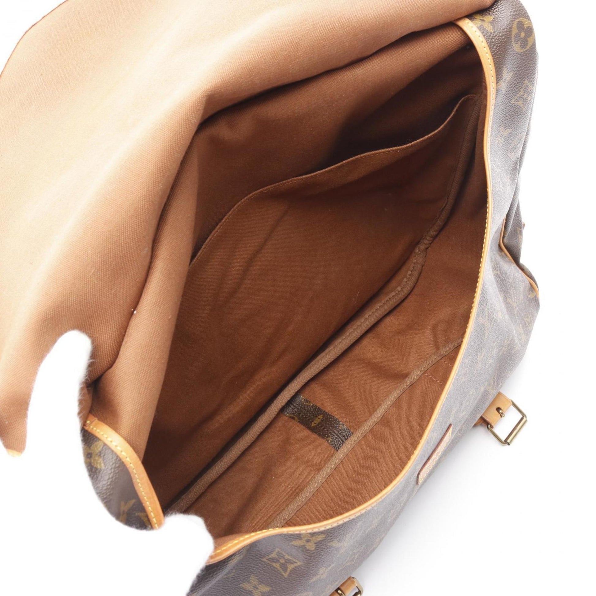 Louis Vuitton Saumur, Brown, "CANVAS, LEATHER", shoulder