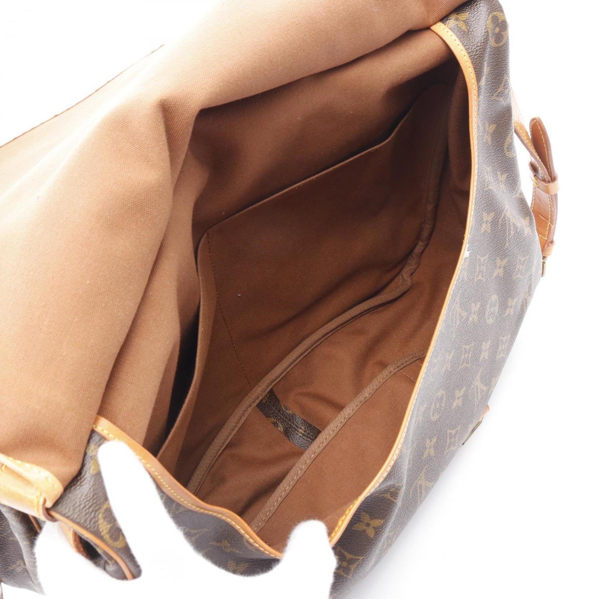 Louis Vuitton Saumur, Brown, "CANVAS, LEATHER", shoulder