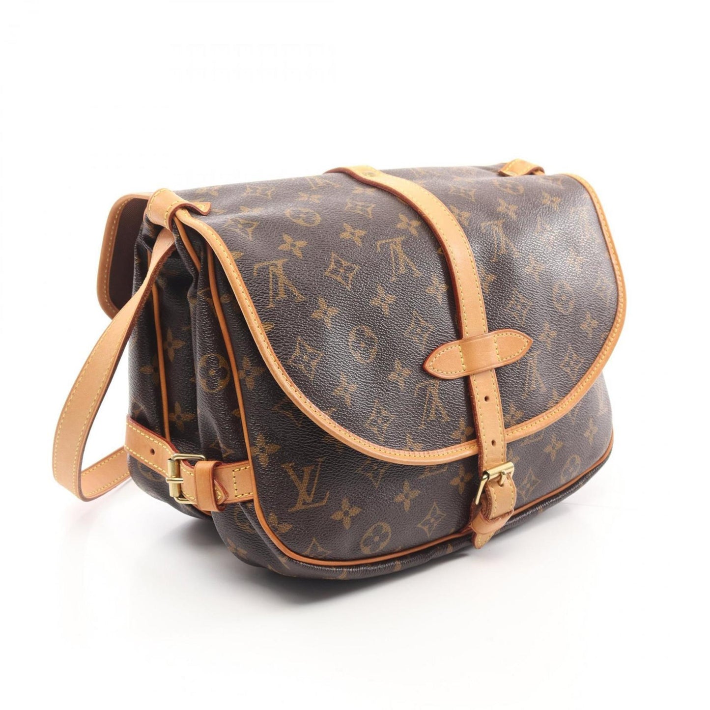 Louis Vuitton Saumur 30, Brown, "CANVAS, LEATHER", shoulder