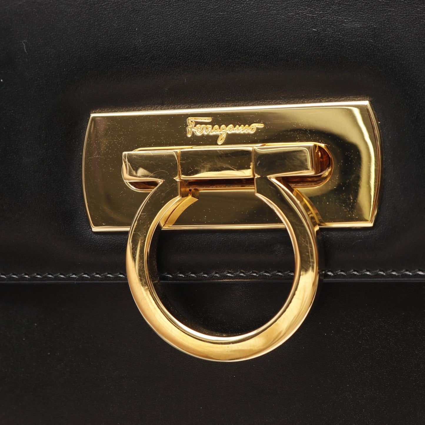 Salvatore Ferragamo Gancini, Black, Leather, handbag