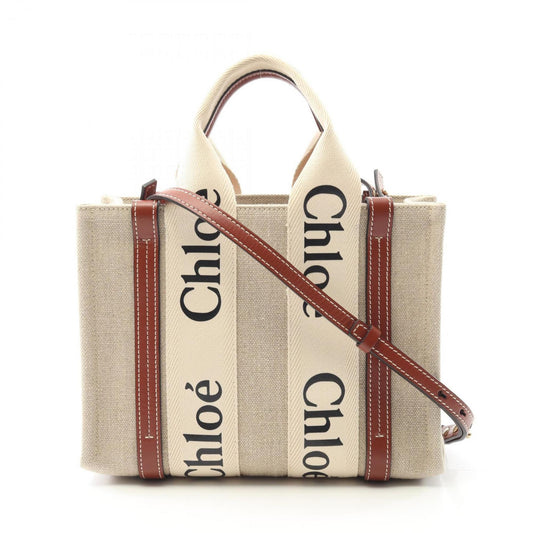 Chloé Woody, Beige, Canvas, handbag