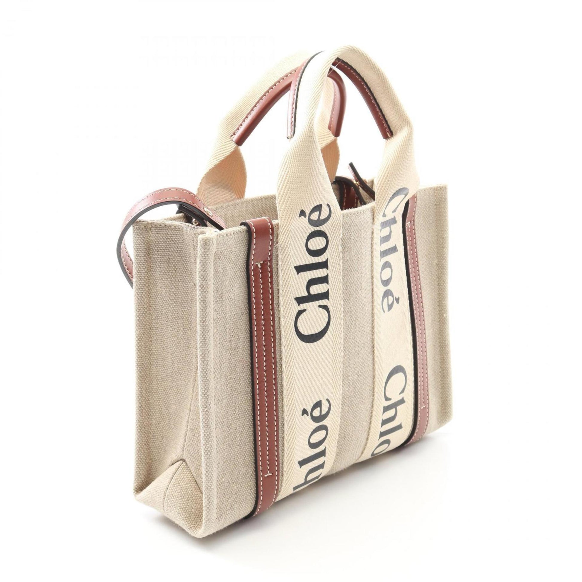 Chloé Woody, Beige, Canvas, handbag