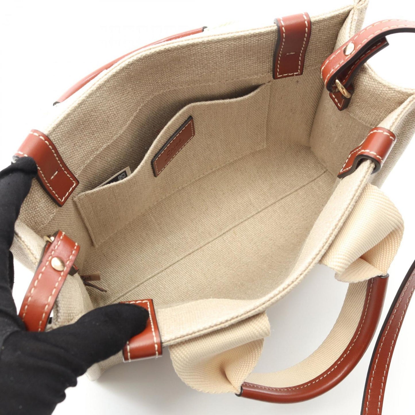 Chloé Woody, Beige, Canvas, handbag