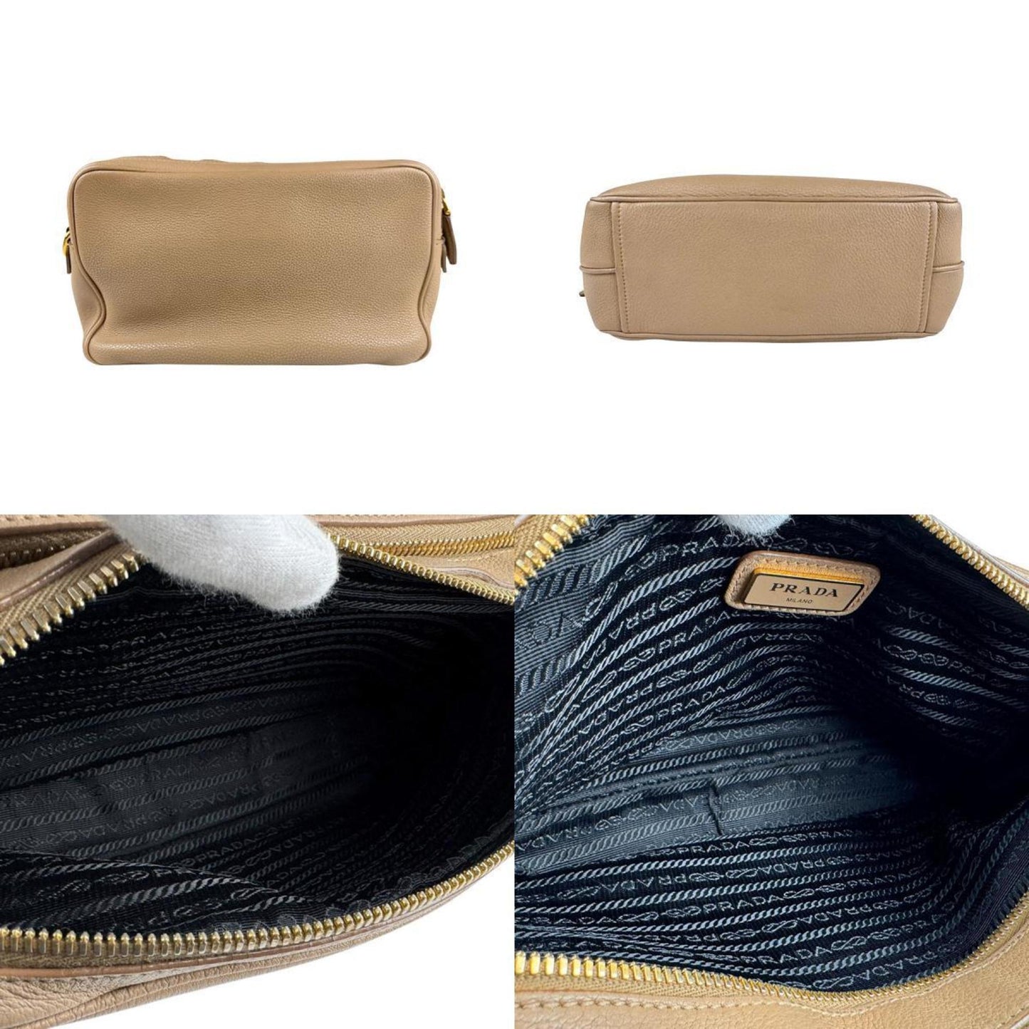 Prada Vitello phenix, Beige, Leather, shoulder