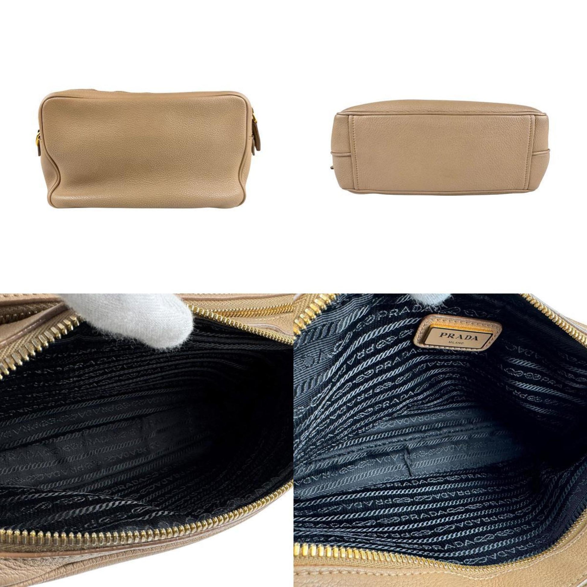 Prada Vitello phenix, Beige, Leather, shoulder