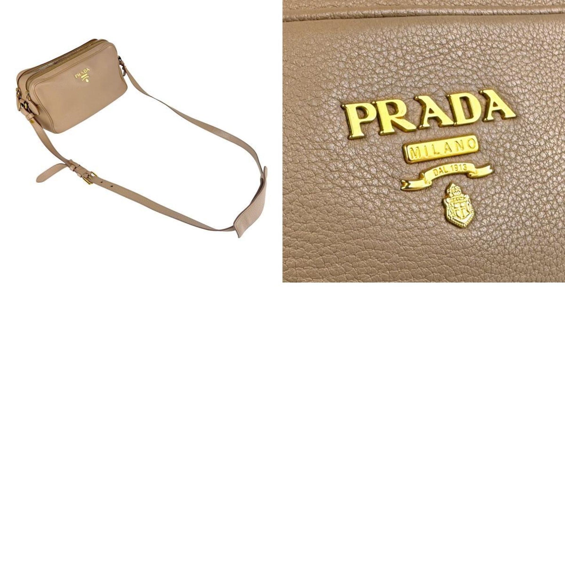 Prada Vitello phenix, Beige, Leather, shoulder
