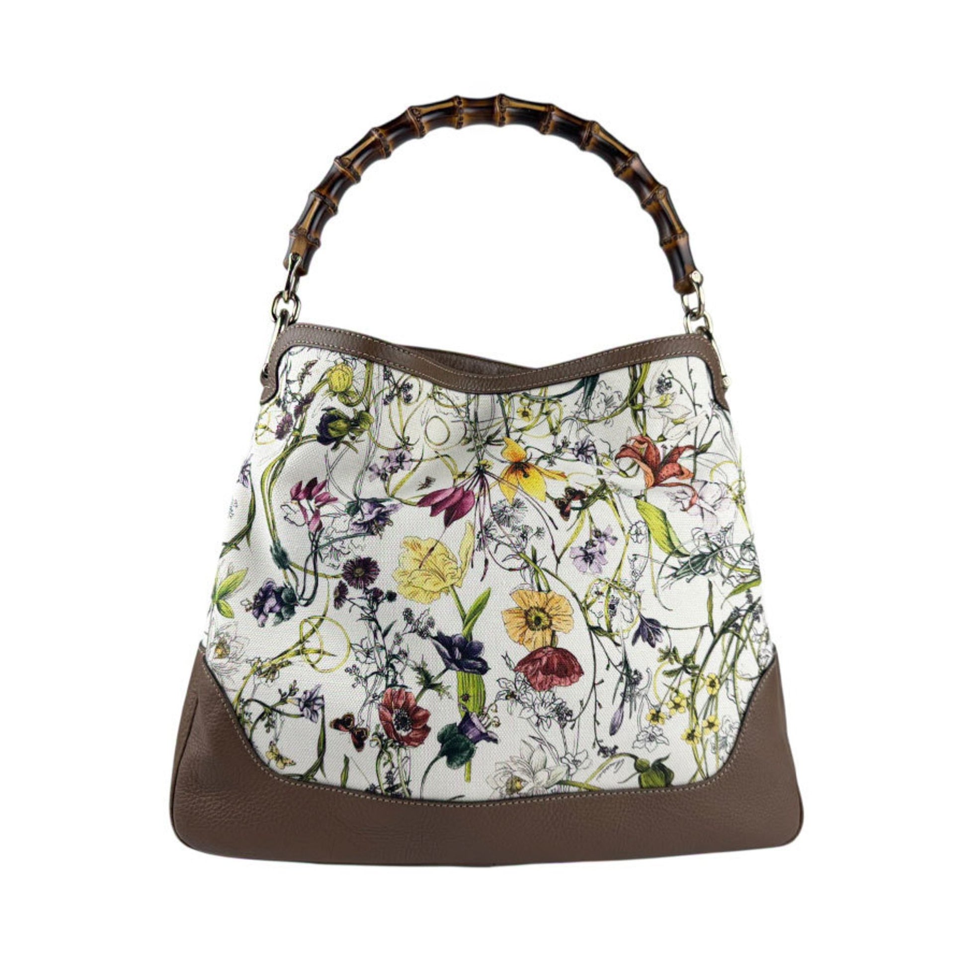 Gucci Bamboo, White, "CANVAS, LEATHER", handbag
