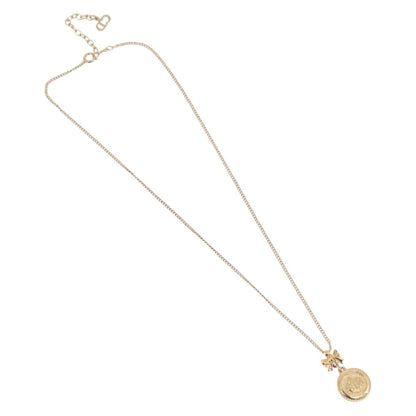 Christian Dior Round Logo Pendant Metal with Crystal, Gold, Metal, Necklace