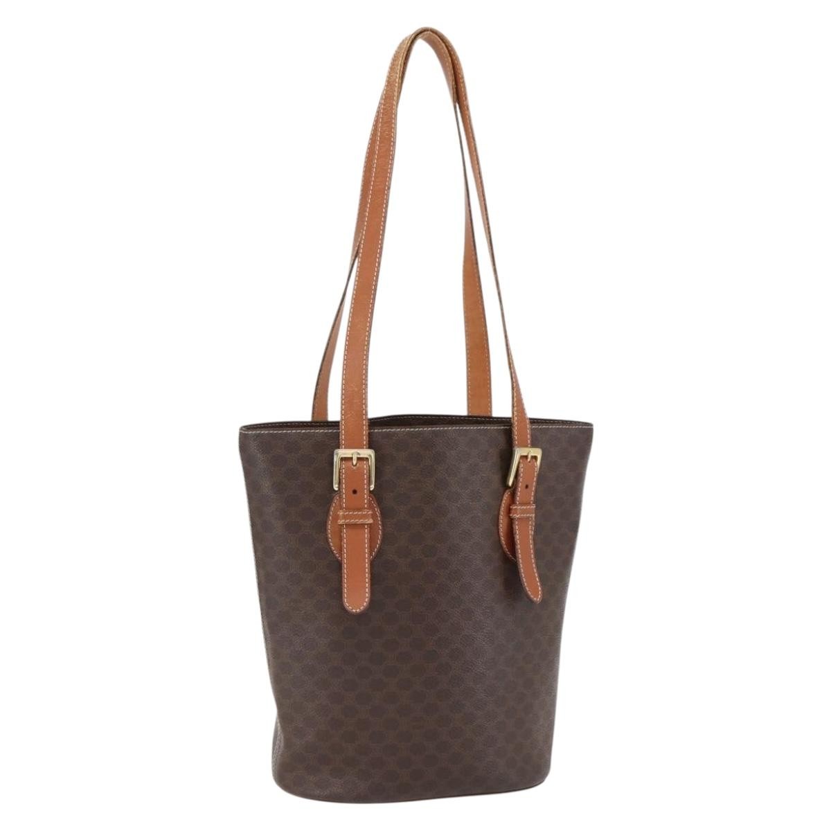 Celine Vintage Macadam Shopper Coated Canvas, Brown, Canvas, Tote Bag