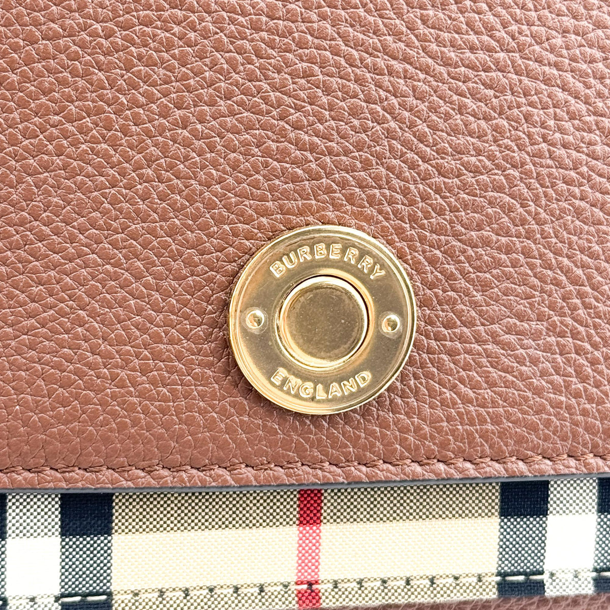 Burberry Note Leather with Vintage Check Canvas, Brown, Leather, Crossbody Bag