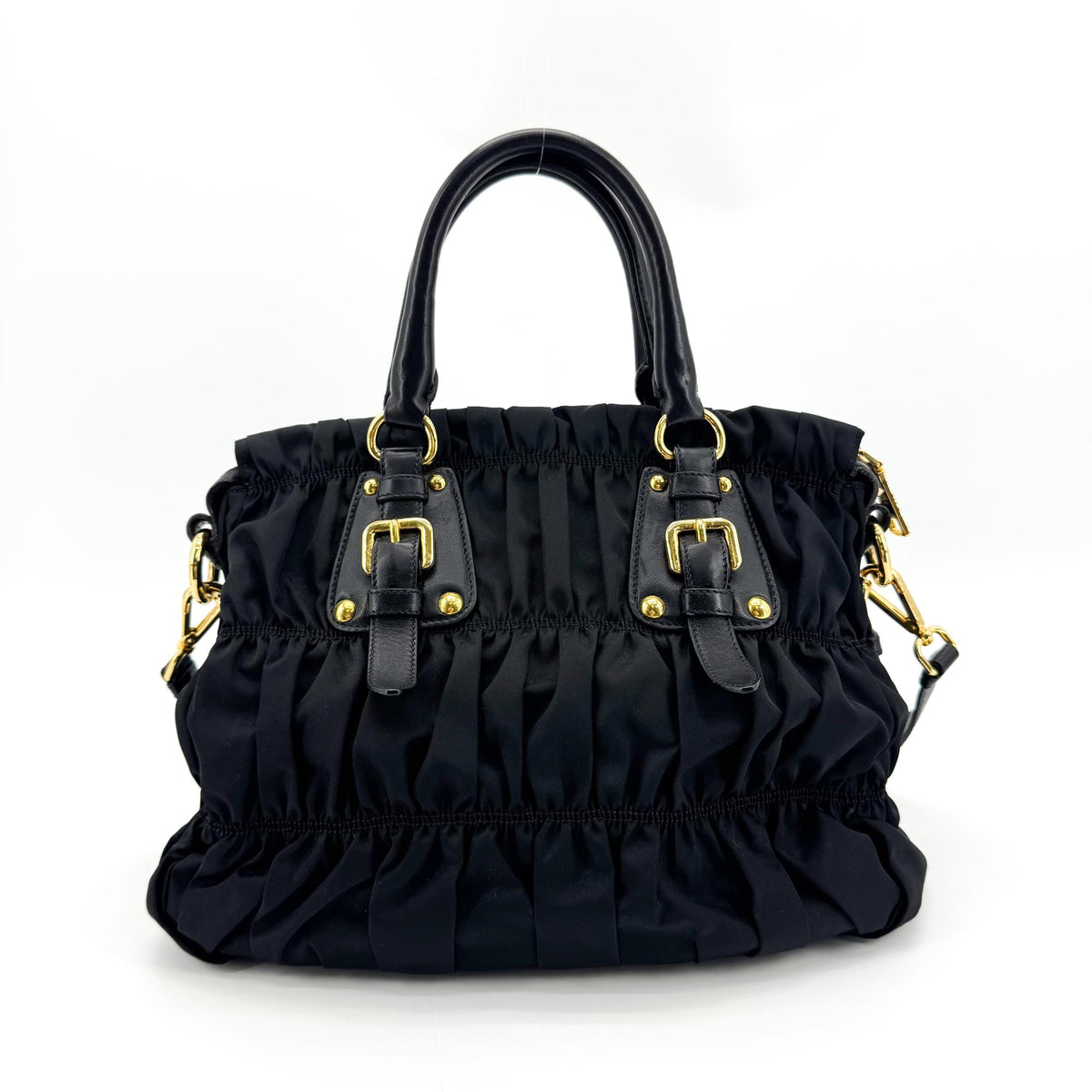 Prada Gaufre Nappa Leather, Black, Nylon, Tote Bag