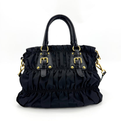 Prada Gaufre Nappa Leather, Black, Nylon, Tote Bag