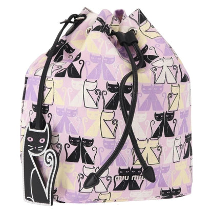 Miu Miu Drawstring Printed Canvas, Pink, Canvas, Clutch