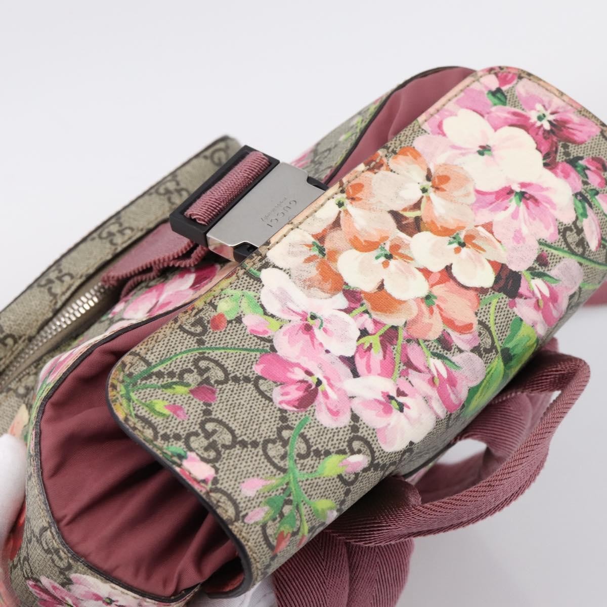 Gucci Buckle Blooms Print GG Coated Canvas, Beige, Canvas, Backpack