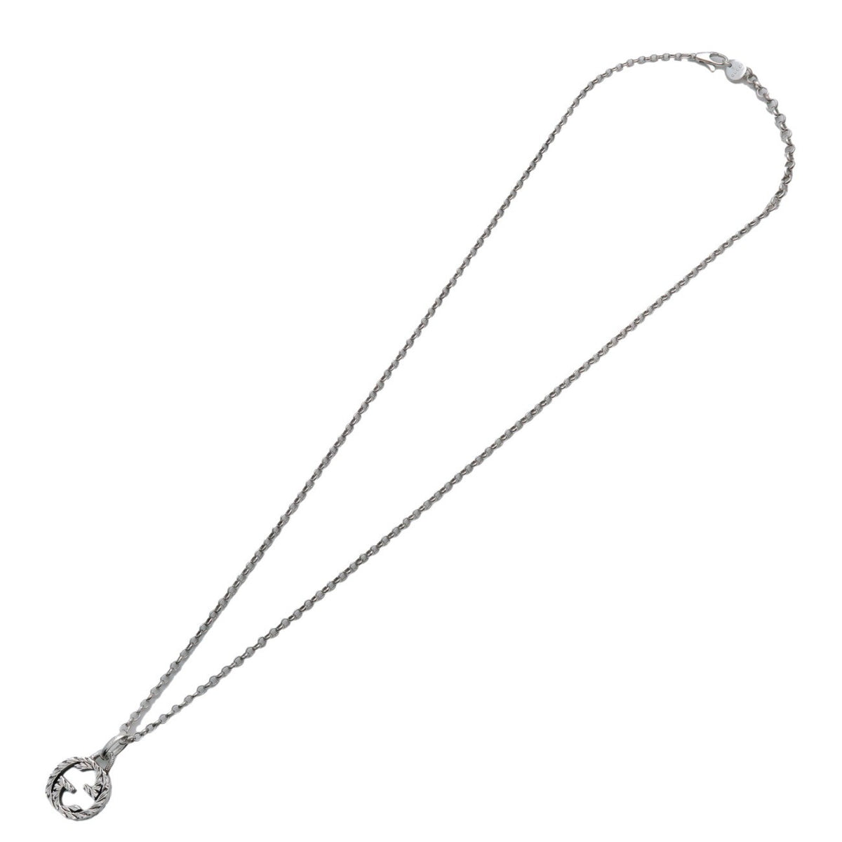 Gucci Engraved Interlocking G Chain Link Pendant Sterling Silver, Silver, Silver, Necklace
