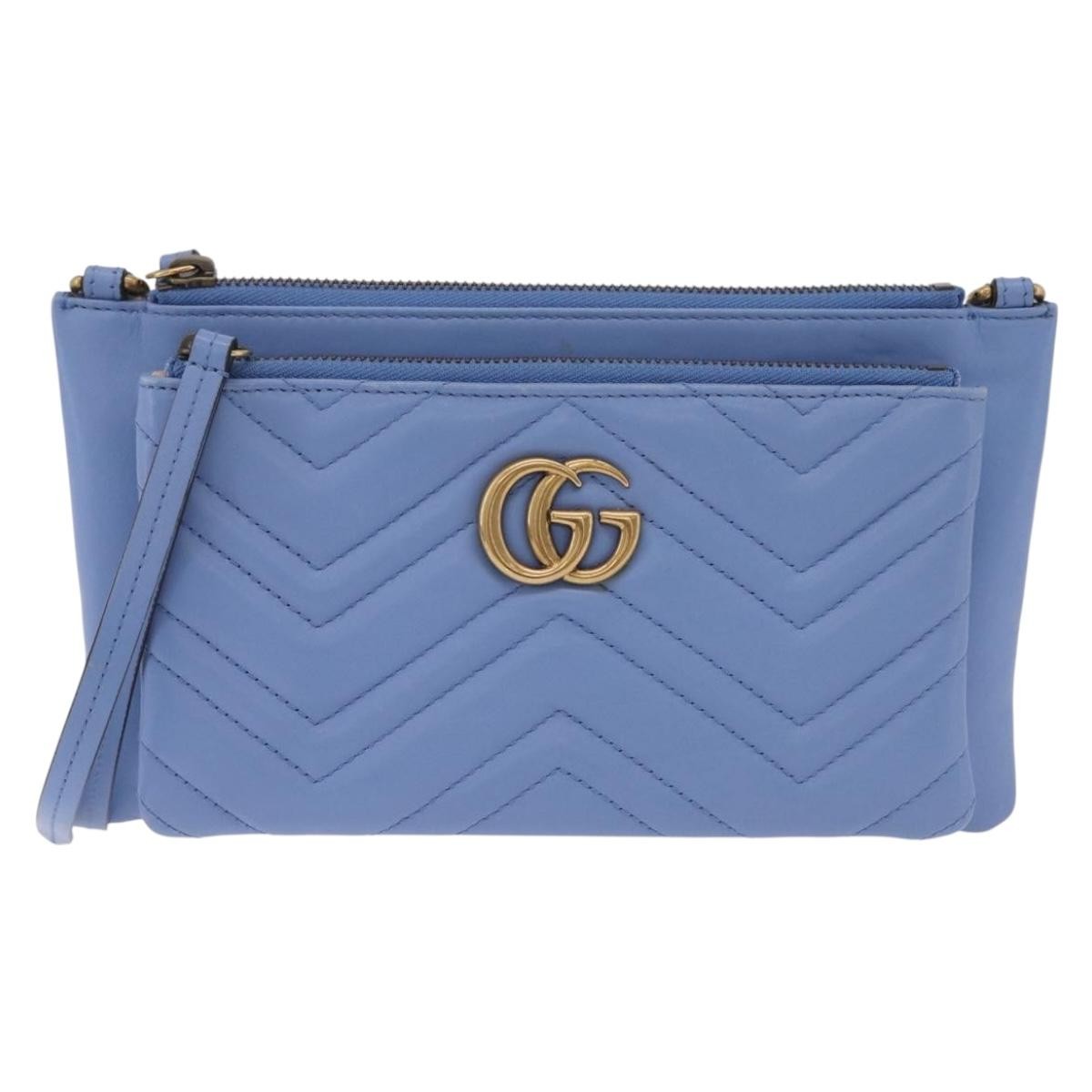 Gucci GG Marmont Double Matelasse Leather, Blue, Leather, Crossbody Bag