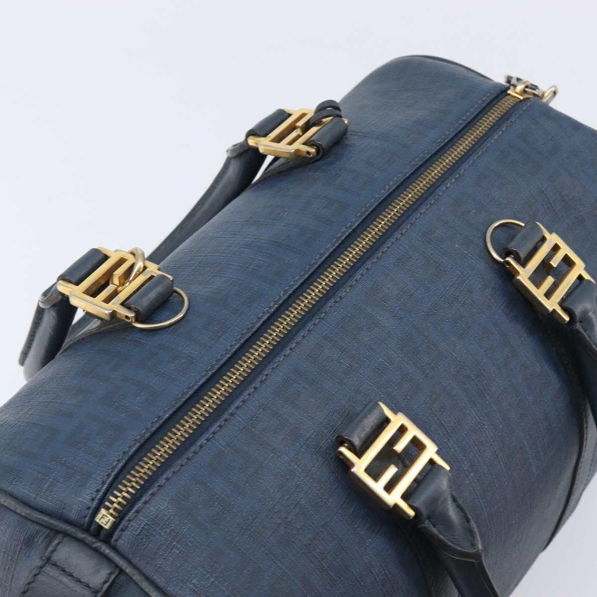 Fendi Boston Zucchino Coated Canvas, Navy, Canvas, Handbag