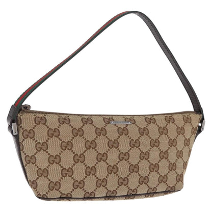 Gucci Web Boat Pochette GG Canvas and Leather, Beige, Canvas, Handbag