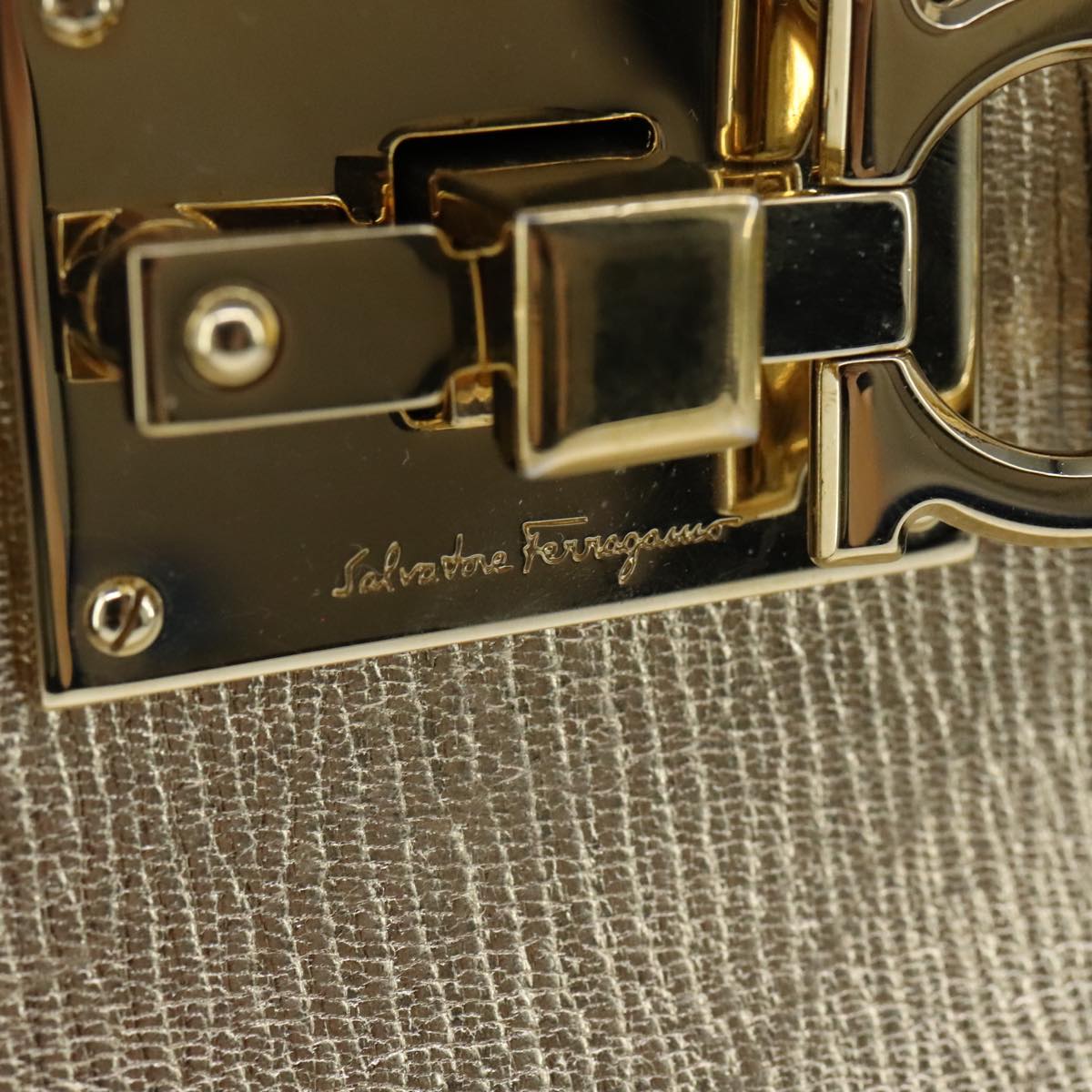 Salvatore Ferragamo Gancini, Gold, Leather, handbag