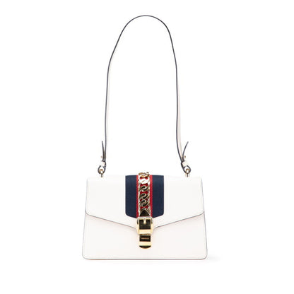 Gucci Sylvie, White, Leather, handbag