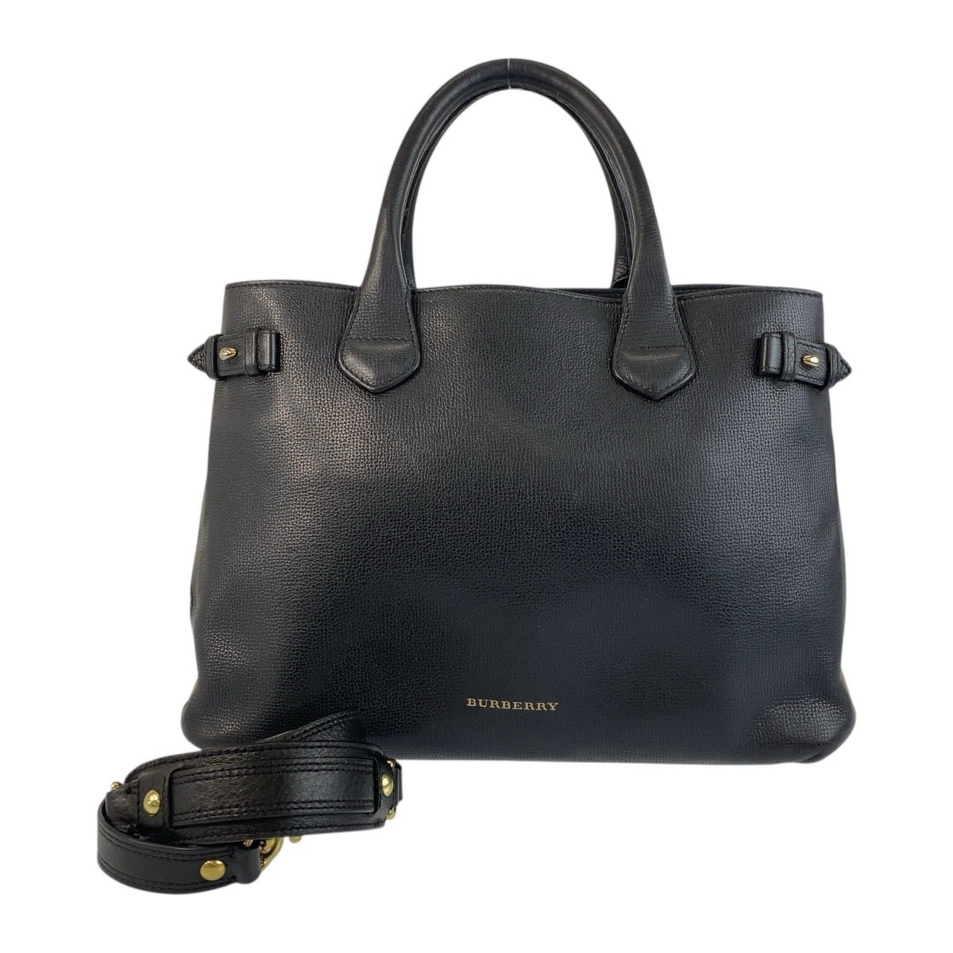 Burberry Banner, Black, "CANVAS, LEATHER", tote