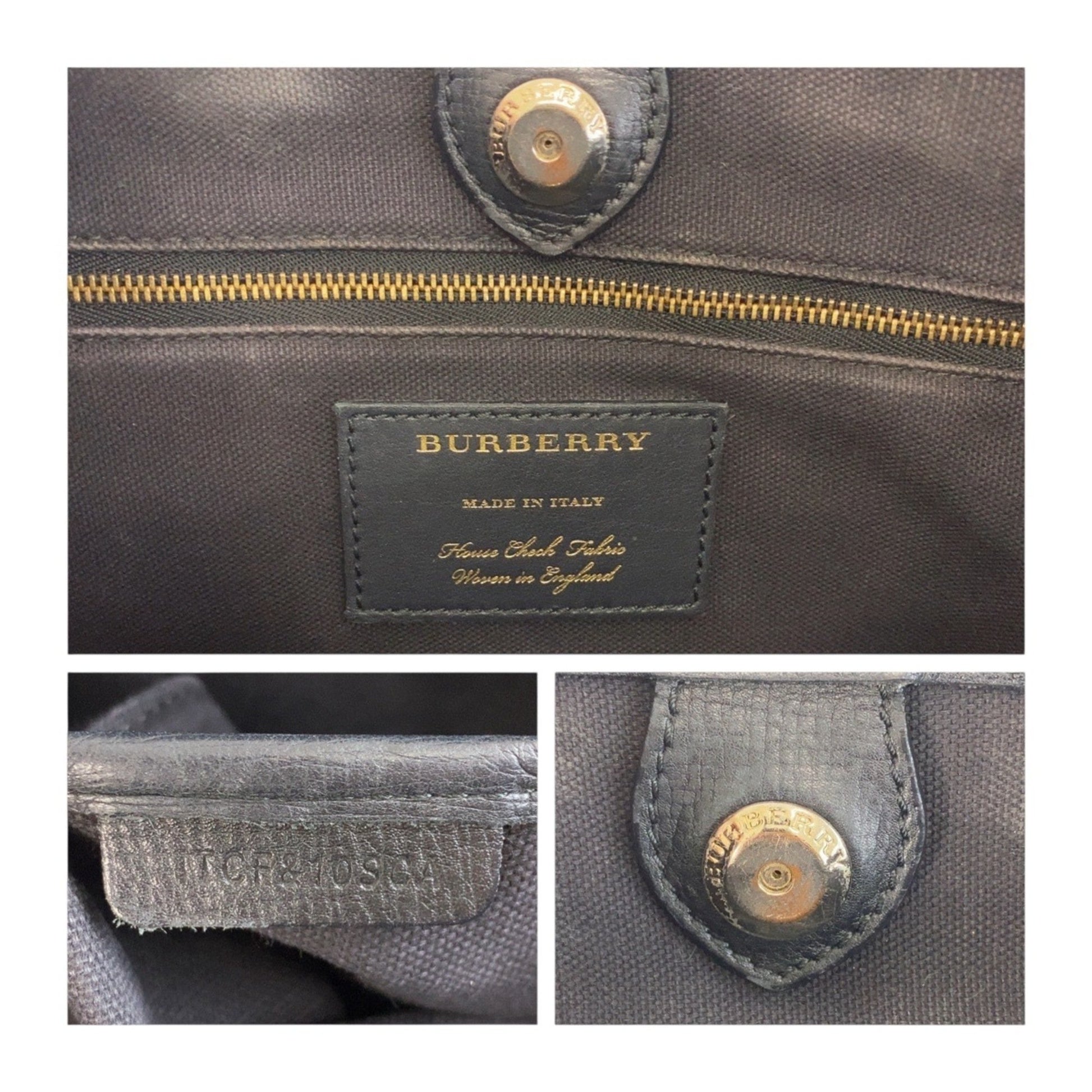 Burberry Banner, Black, "CANVAS, LEATHER", tote
