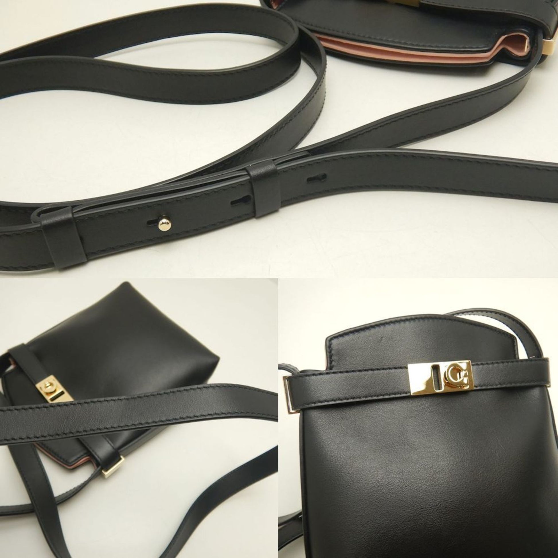 Salvatore Ferragamo, Black, Leather, shoulder
