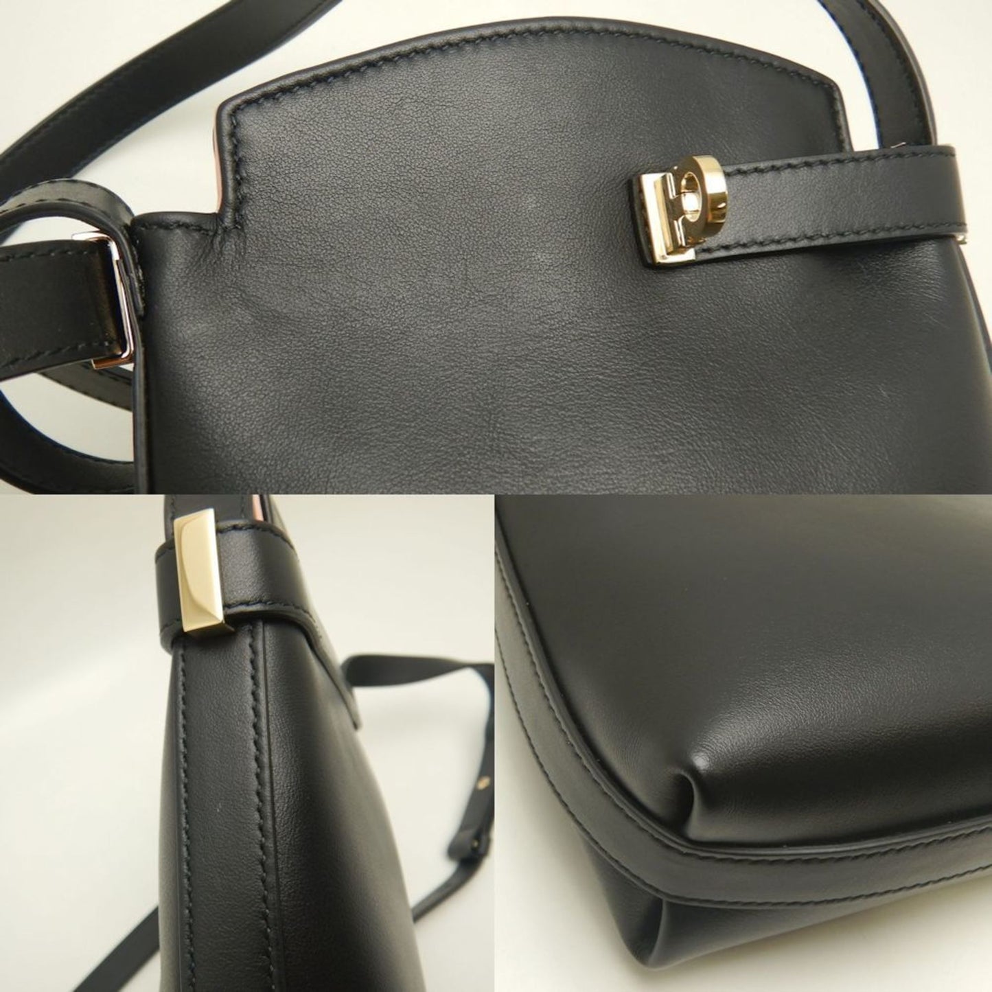 Salvatore Ferragamo, Black, Leather, shoulder