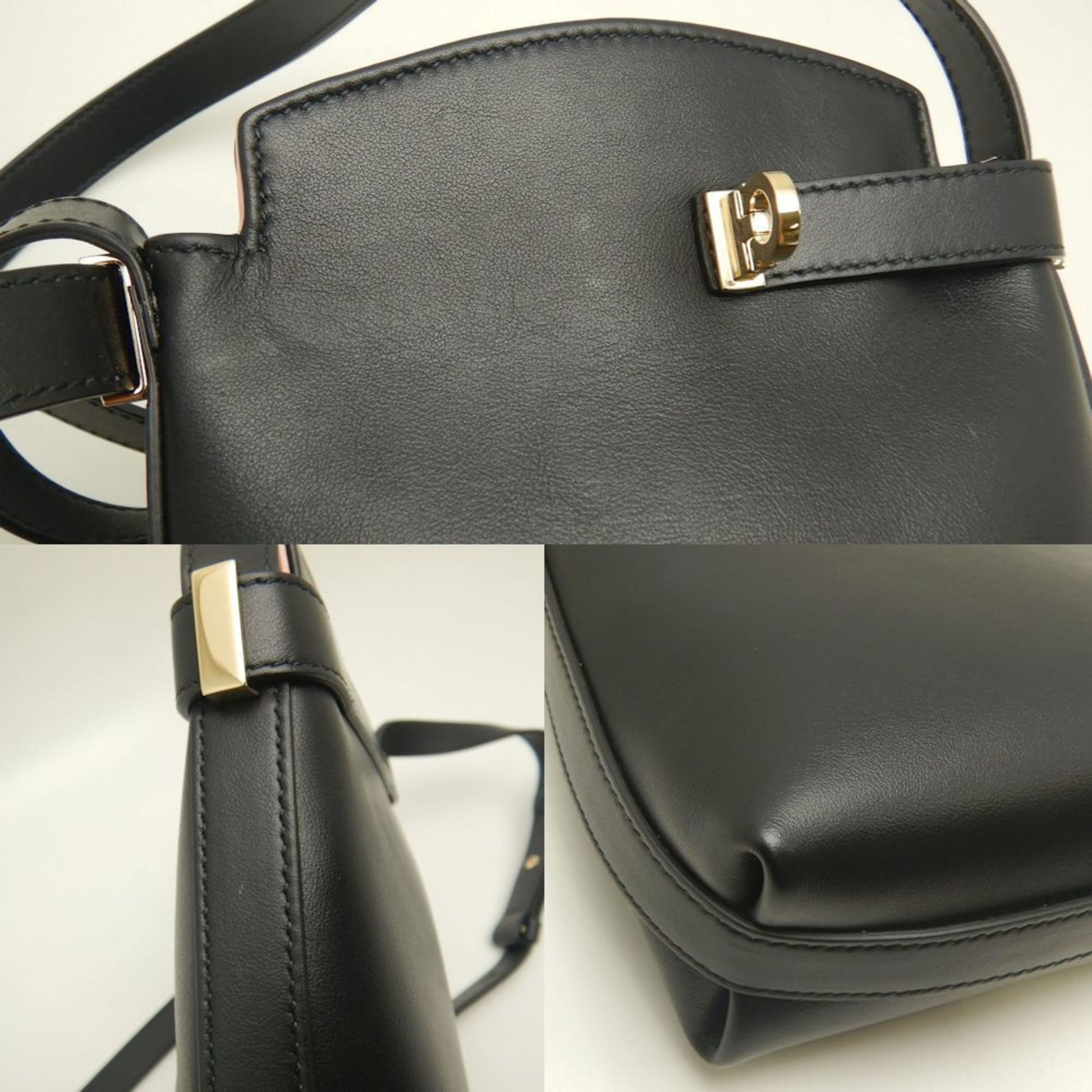Salvatore Ferragamo, Black, Leather, shoulder