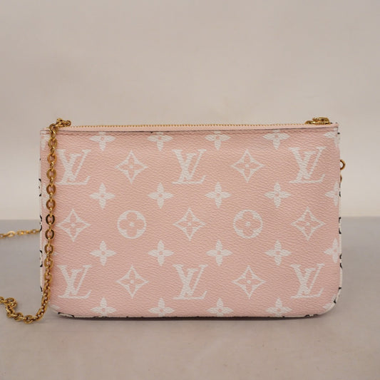 Louis Vuitton Double Zip, Red, Canvas, clutch
