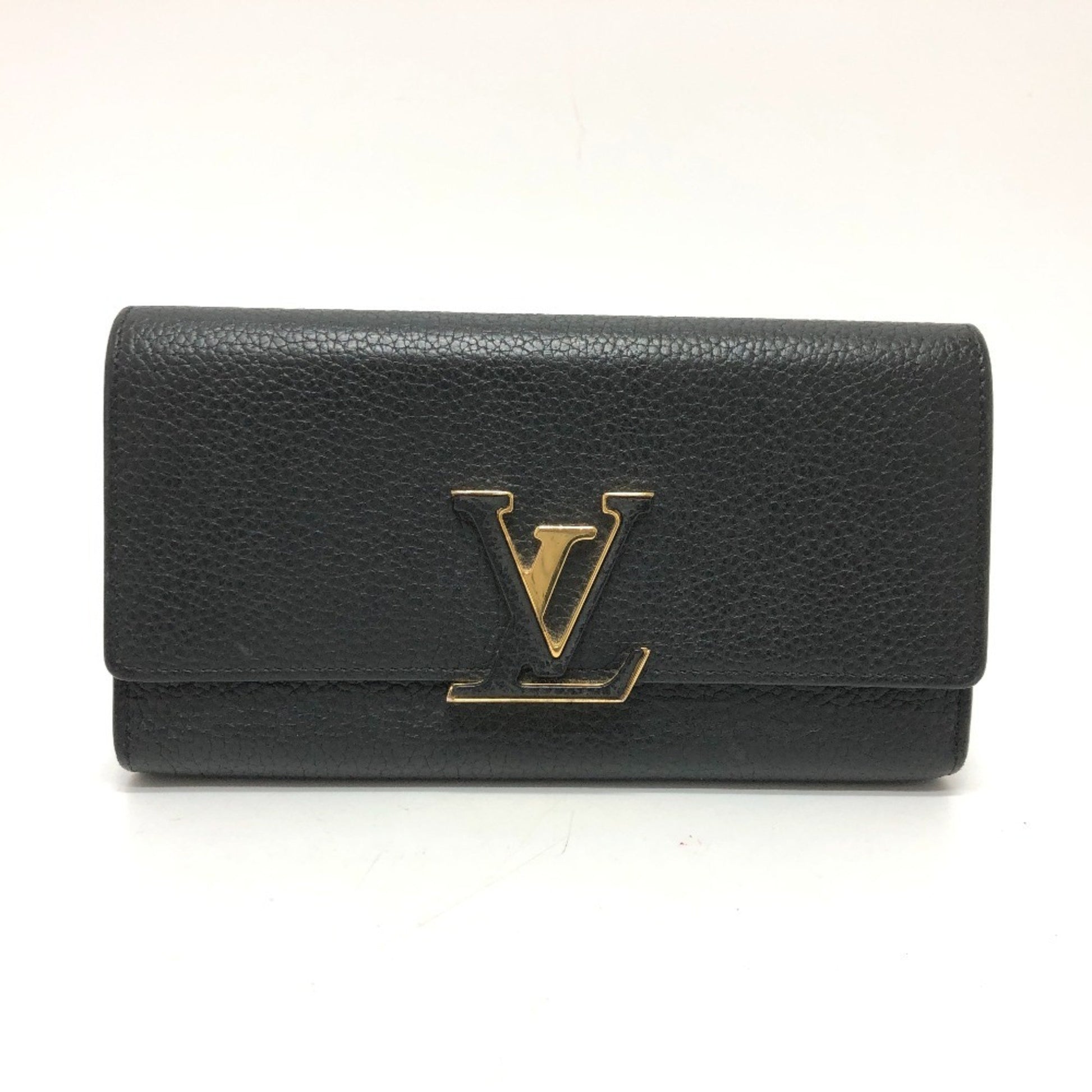 Louis Vuitton Capucines, Black, Leather, wallet