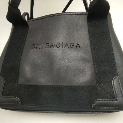 Balenciaga Navy Cabas, Black, "CANVAS, LEATHER", handbag