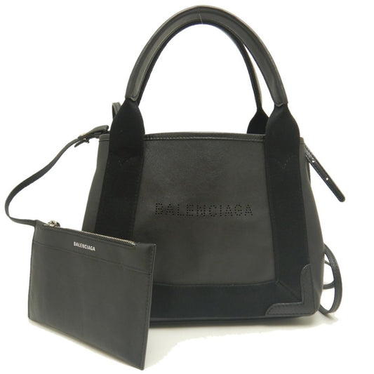 Balenciaga Navy Cabas, Black, "CANVAS, LEATHER", handbag