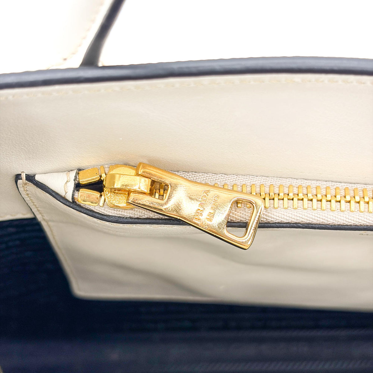 Prada Monochrome Saffiano with City Calf, White, Leather, Tote Bag