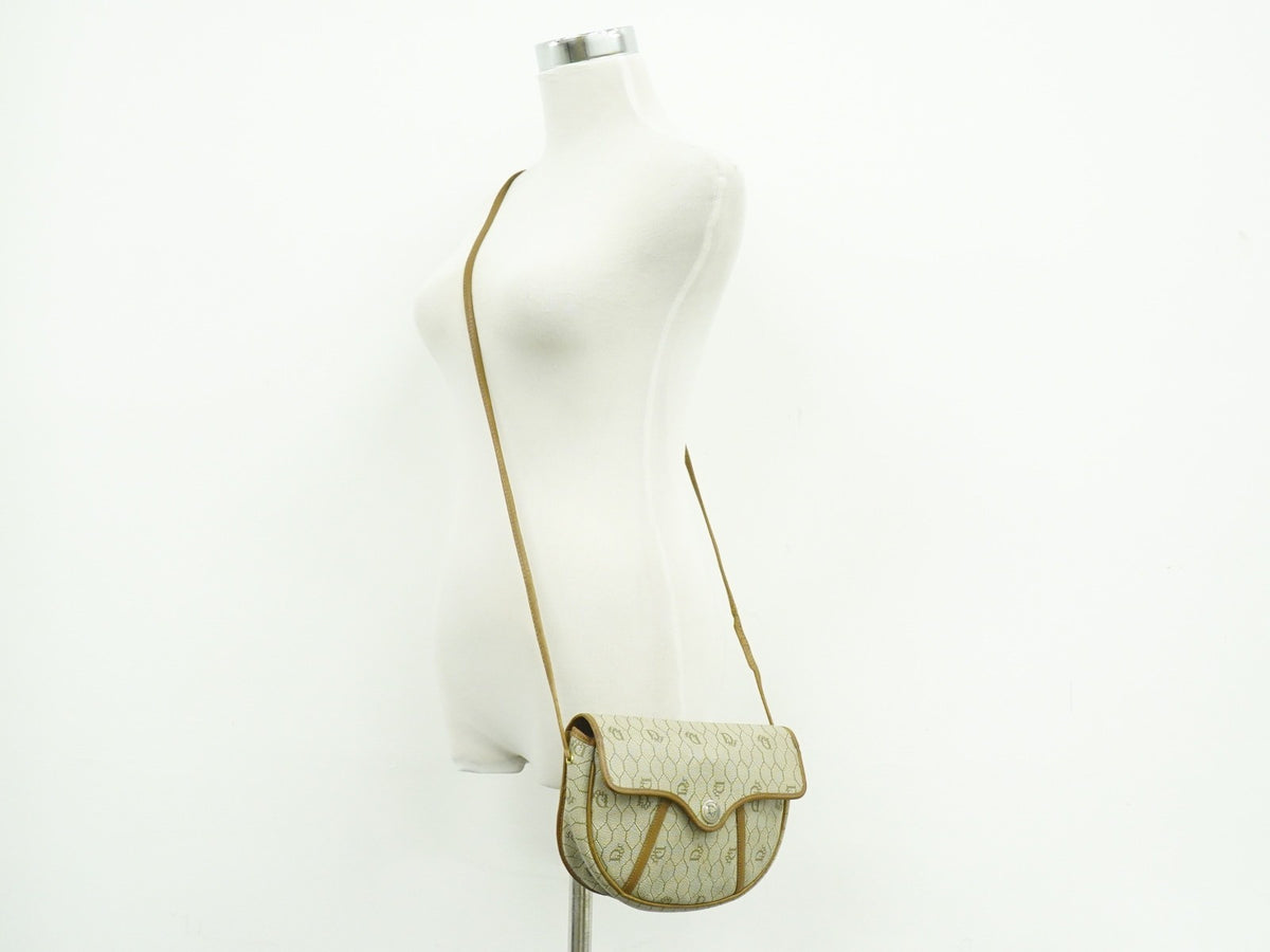 Christian Dior Vintage Honeycomb Canvas, Beige, Canvas, Shoulder Bag