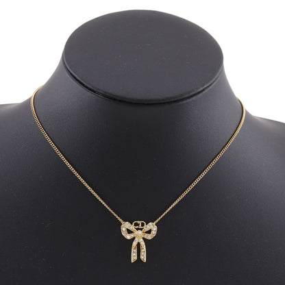 Christian Dior Bow CD Pendant Metal with Crystal, Gold, Gold Plated, Necklace
