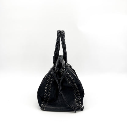 Prada Whipstitch Frame Satchel Tessuto and Leather, Black, Nylon, Handbag
