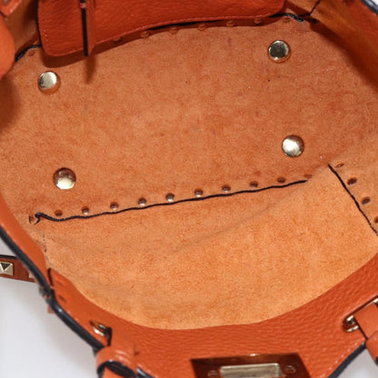 Valentino Garavani Rockstud Pebbled Leather, Orange, Leather, Tote Bag