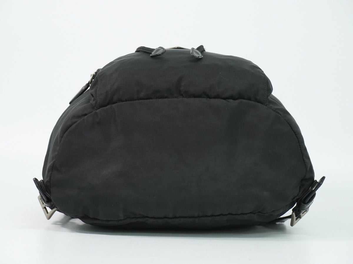 Prada Front Pocket Buckle Nylon, Black, Nylon, Backpack