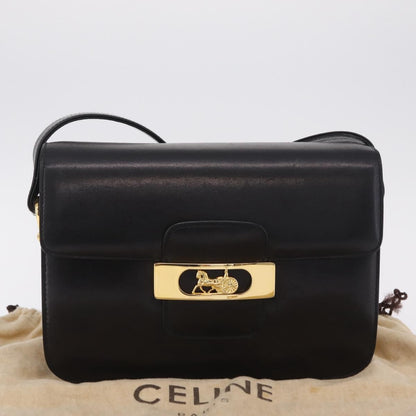 Celine Vintage Carriage Flap Leather, Black, Leather, Handbag