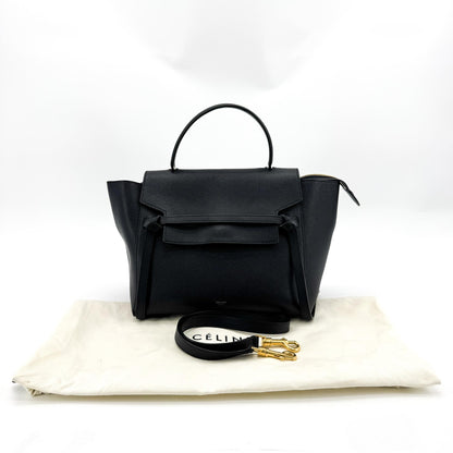 Celine Belt Calfskin, Black, Leather, Handbag
