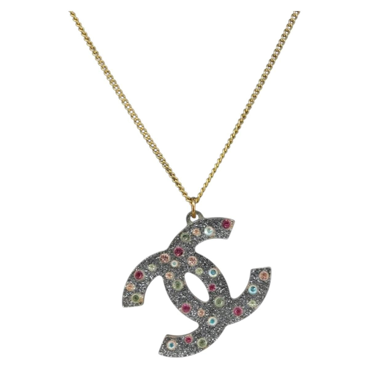 Chanel CC Pendant Multicolor Crystal Embellished Metal, Multicolour, Metal, Necklace