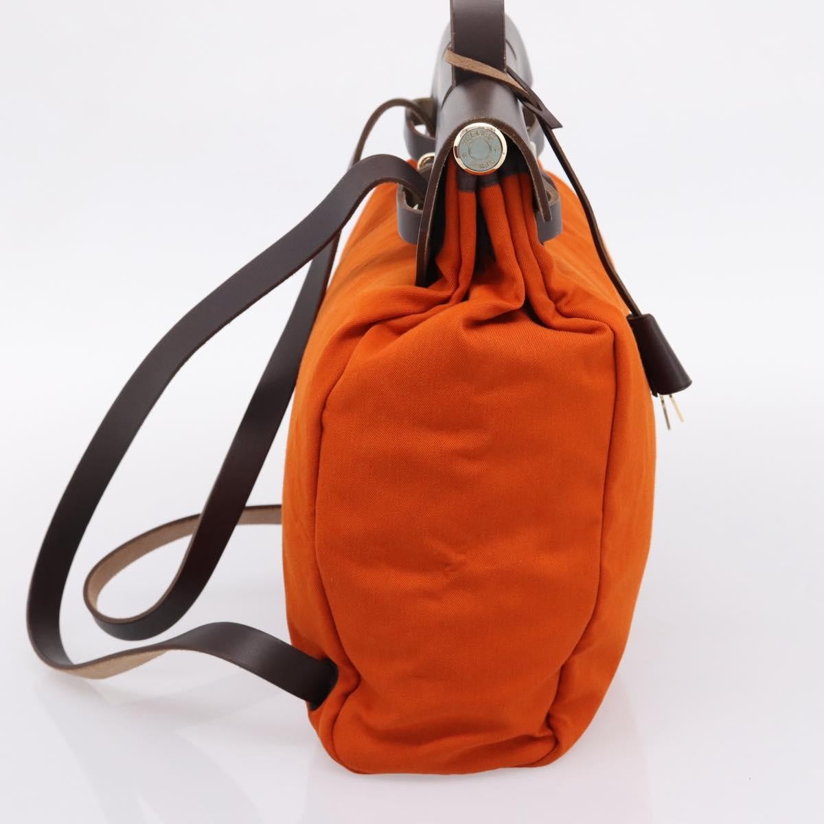 Hermes Herbag A Dos Toile, Orange, Canvas, Backpack