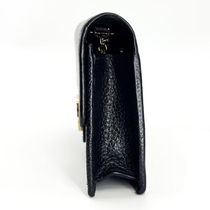 Gucci Interlocking Wallet on Chain Leather, Black, Leather, Shoulder Bag