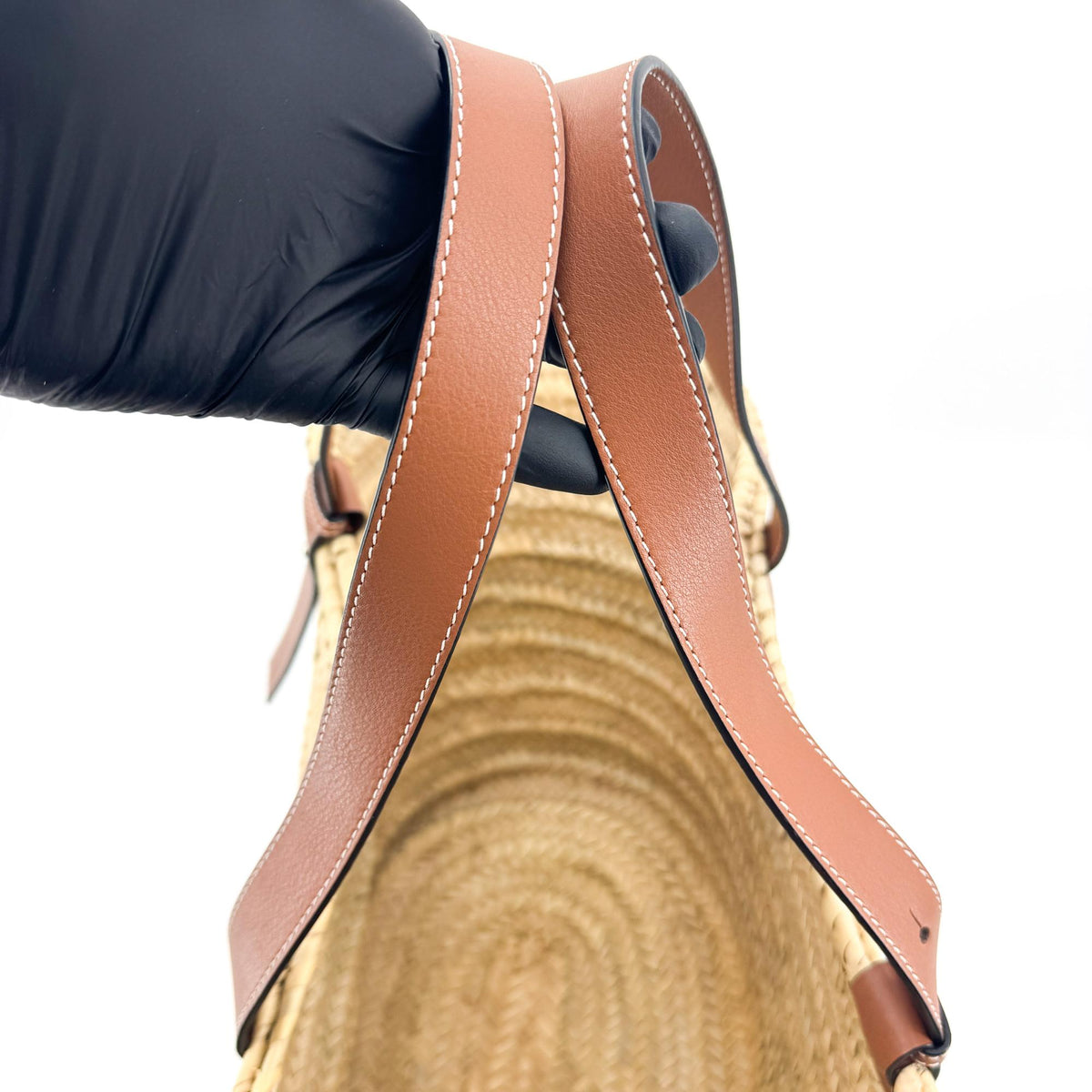 Loewe Elephant Basket Raffia, Brown, Leather, Tote Bag