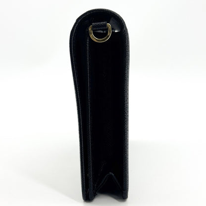 Prada Flap Card Case on Chain Saffiano Leather, Black, Leather, Card Holder