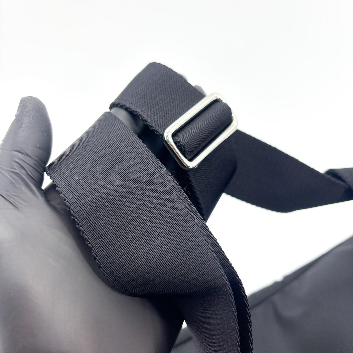 Prada Triangle Zip Sling Re-Nylon with Leather, Black, Nylon, Backpack