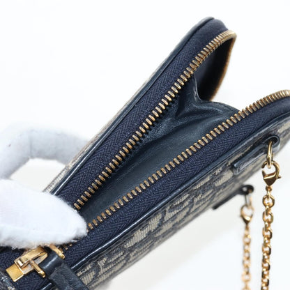Christian Dior 30 Montaigne Phone Holder on Chain Oblique Canvas, Navy, Canvas, Crossbody Bag