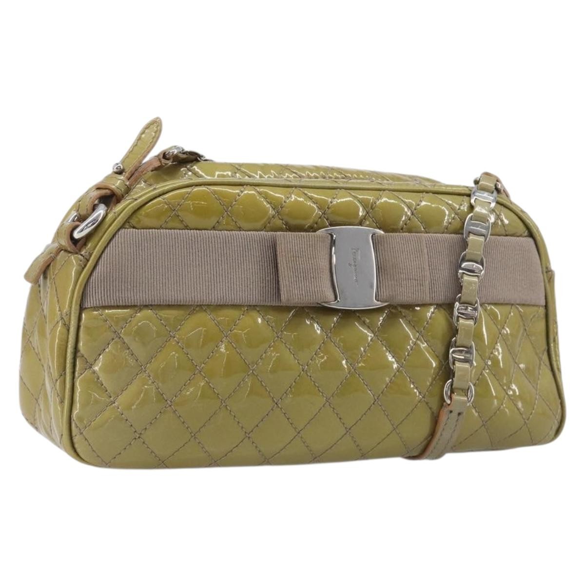Salvatore Ferragamo Vala Patent Leather, Green, Patent Leather, Shoulder Bag