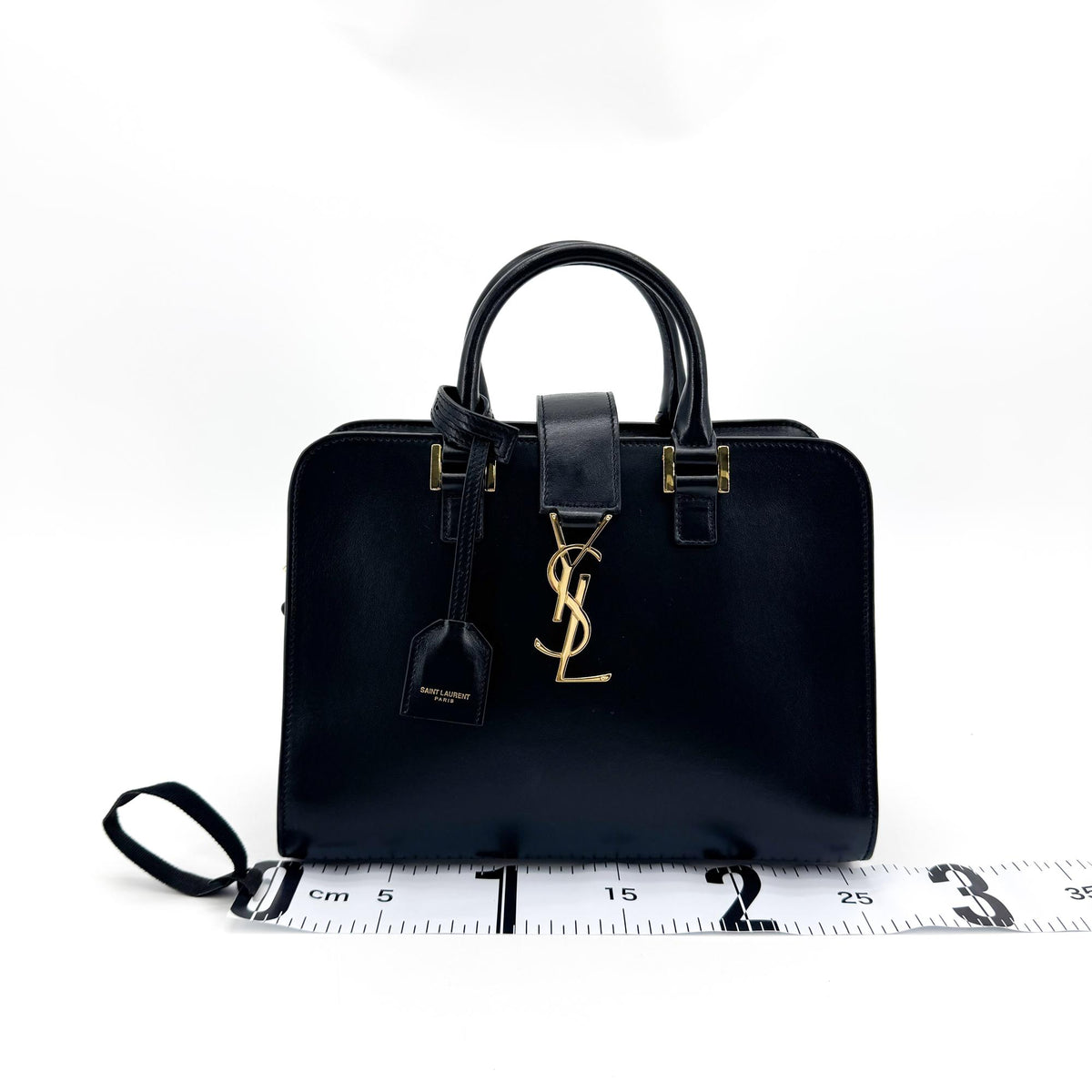 Saint Laurent Convertible Monogram Cabas Leather, Black, Leather, Tote Bag